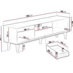 Mobile TV 180x52h cm 2 ante design rustico cannettato rovere Branch