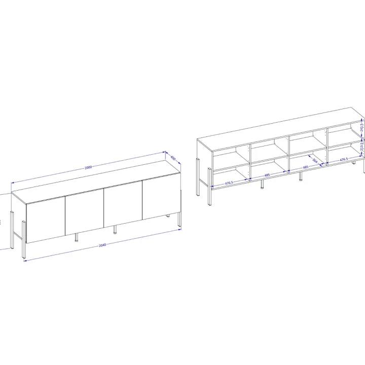 Mobile TV 200x70h cm 4 ante moderno bianco Simple