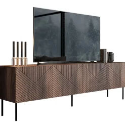 Mobile TV 191x58h cm 4 ante noce scuro con frontali serigrafati Savanna