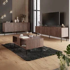 Mobile TV 191x58h cm 4 ante noce scuro con frontali serigrafati Savanna