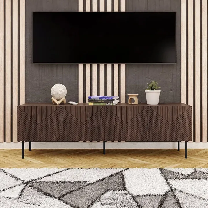 Mobile TV 191x58h cm 4 ante noce scuro con frontali serigrafati Savanna
