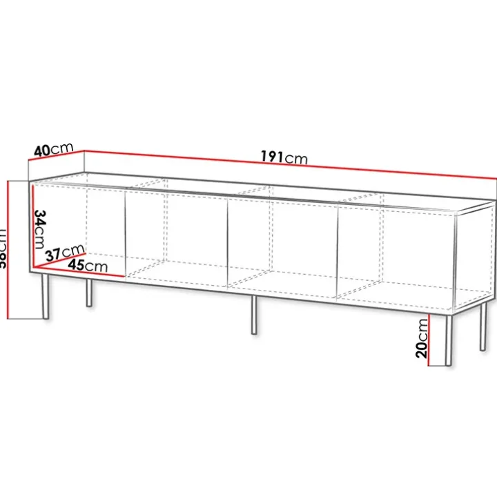 Mobile TV 191x58h cm 4 ante noce scuro con frontali serigrafati Savanna