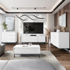Mobile TV 174x60h cm 2 cassetti design cannettato bianco Strike