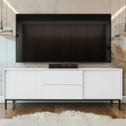 Mobile TV 174x60h cm 2 cassetti design cannettato bianco Strike