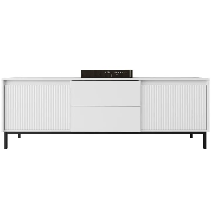 Mobile TV 174x60h cm 2 cassetti design cannettato bianco Strike