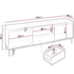 Mobile TV 174x60h cm 2 cassetti design cannettato bianco Strike