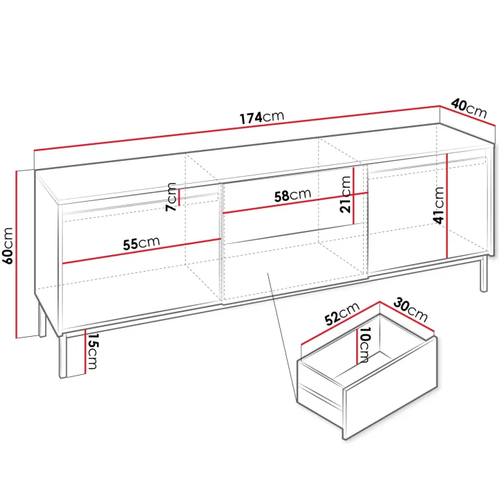Mobile TV 174x60h cm 2 cassetti design cannettato bianco Strike