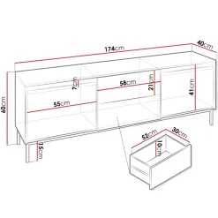 Mobile TV 174x60h cm 2 cassetti design cannettato nero Strike