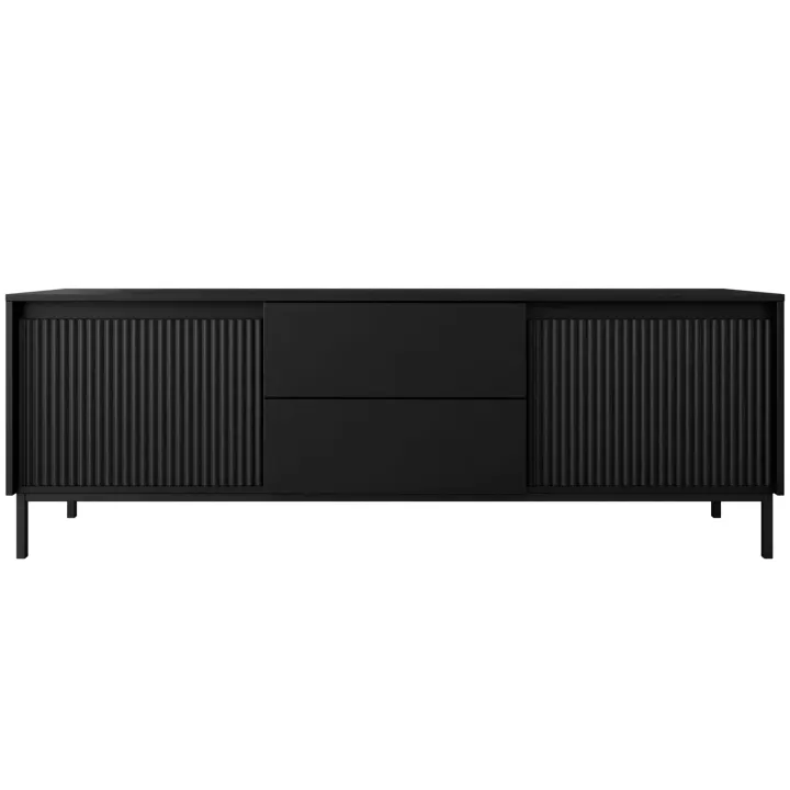 Mobile TV 174x60h cm 2 cassetti design cannettato nero Strike
