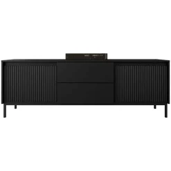 Mobile TV 174x60h cm 2 cassetti design cannettato nero Strike