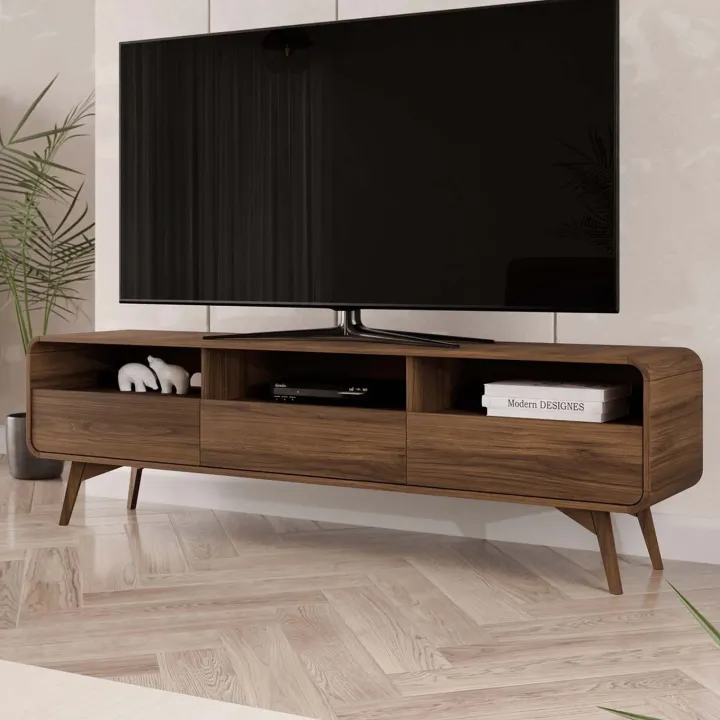 Mobile tv 180x53h cm 3 cassetti 3 vani a vista rovere scuro Walden