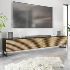 Mobile TV 200x40h cm design rustico cannettato rovere nero List