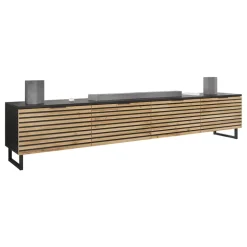Mobile TV 200x40h cm design rustico cannettato rovere nero List
