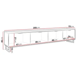Mobile TV 200x40h cm design rustico cannettato rovere nero List