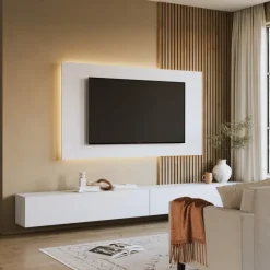 Pannello porta tv 180x100h cm bianco lucido Sunset