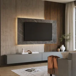 Pannello porta tv 180x100h cm effetto marmo nero Sunset