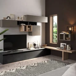 Parete attrezzata angolare 276x190h cm antracite tortora rovere Sunset 45