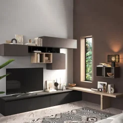 Parete attrezzata angolare 276x190h cm marrone ossido nero rovere Sunset 45