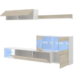 Parete attrezzata componibile 260x175h cm rovere bianco lucido Emily