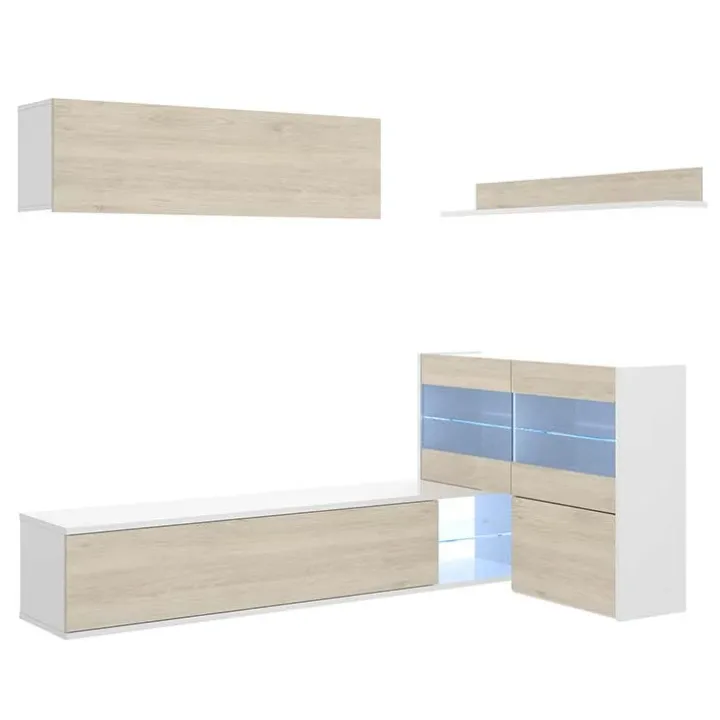 Parete attrezzata componibile 260x175h cm rovere bianco lucido Emily