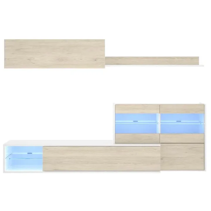 Parete attrezzata componibile 260x175h cm rovere bianco lucido Emily