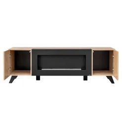Parete attrezzata con biocamino 340x192h cm noce con stampa nera Mendes