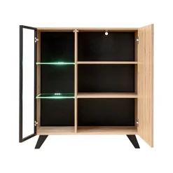 Parete attrezzata con biocamino 340x192h cm noce con stampa nera Mendes