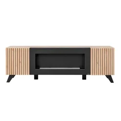Parete attrezzata con biocamino 340x192h cm noce con stampa nera Mendes