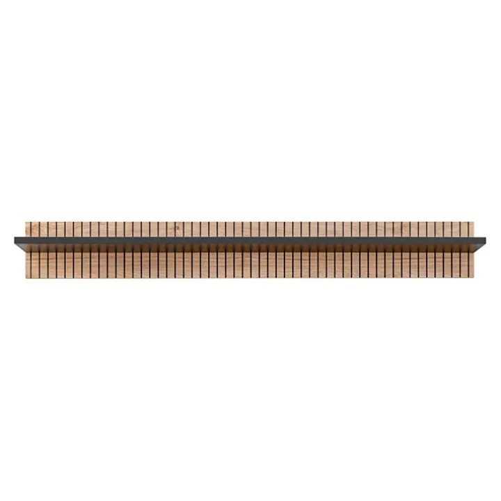 Parete attrezzata con biocamino 340x192h cm noce con stampa nera Mendes