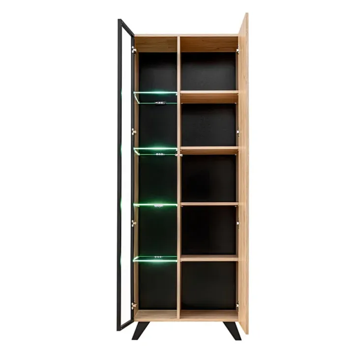 Parete attrezzata con biocamino 340x192h cm noce con stampa nera Mendes