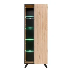 Parete attrezzata con biocamino 340x192h cm noce con stampa nera Mendes