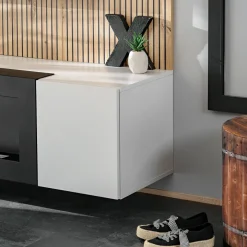 Parete attrezzata con biocamino 200x150h cm pannello effetto cannettato grigio perla rovere Luvox