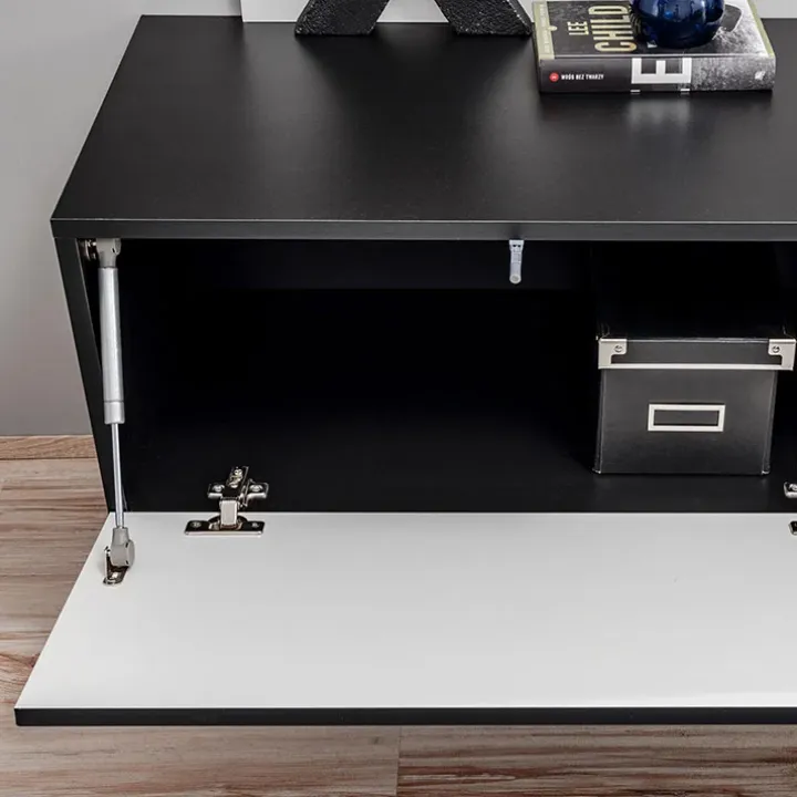 Parete attrezzata con camino elettrico 250x170h cm nero grigio Giotto