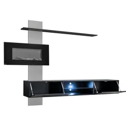 Parete attrezzata con camino elettrico 250x170h cm nero grigio Giotto