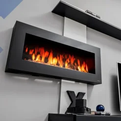 Parete attrezzata con camino elettrico 250x170h cm nero grigio Giotto