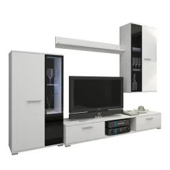 Parete attrezzata con vetrina 235x180h cm bianco nero Leeds
