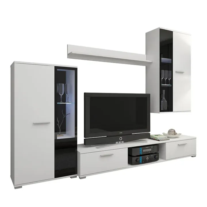 Parete attrezzata con vetrina 235x180h cm bianco nero Leeds