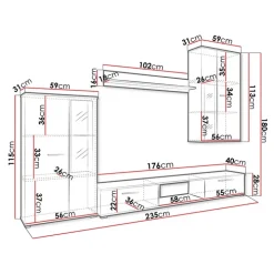 Parete attrezzata con vetrina 235x180h cm bianco nero Leeds