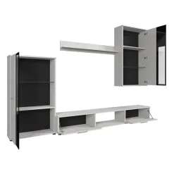 Parete attrezzata con vetrina 235x180h cm bianco nero Leeds