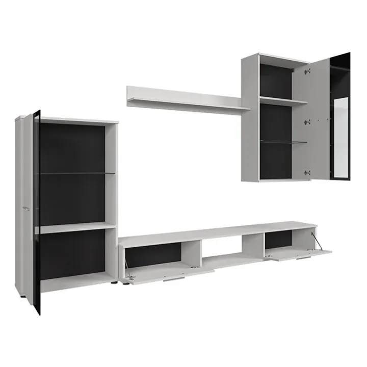 Parete attrezzata con vetrina 235x180h cm bianco nero Leeds