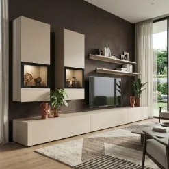 Parete attrezzata moderna 270x176h cm beige cashmere Emotion Gihome®