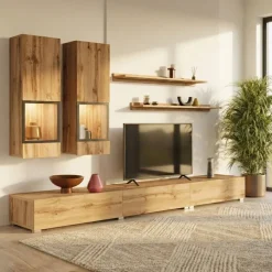Parete attrezzata moderna 270x176h cm rovere rustico Emotion Gihome®