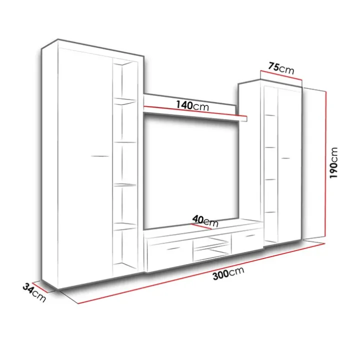 Parete attrezzata soggiorno 300x190h cm con porta tv bianco Haarlem