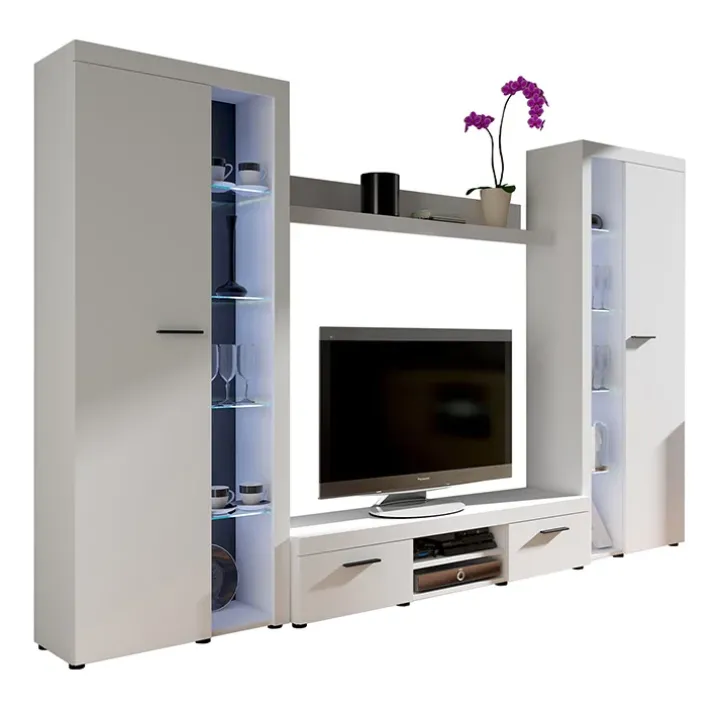 Parete attrezzata soggiorno 300x190h cm con porta tv bianco Haarlem