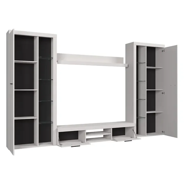Parete attrezzata soggiorno 300x190h cm con porta tv bianco Haarlem