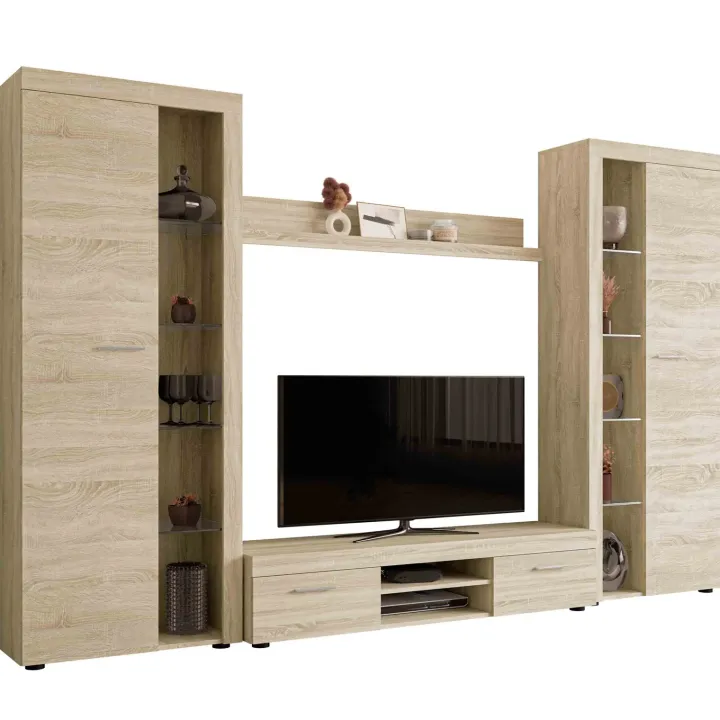 Parete attrezzata soggiorno 300x190h cm con porta tv rovere Haarlem
