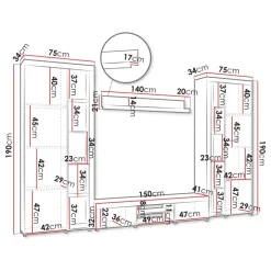 Parete attrezzata soggiorno 300x190h cm con porta tv rovere Haarlem