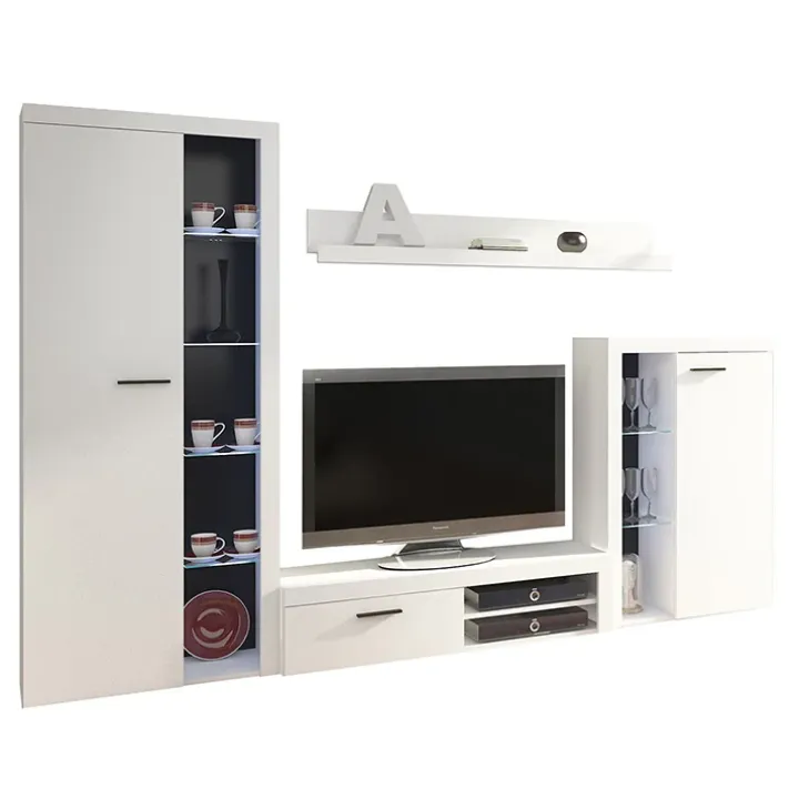 Parete attrezzata soggiorno 270x190h cm con porta tv bianco Haarlem