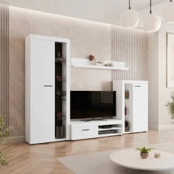 Parete attrezzata soggiorno 270x190h cm con porta tv bianco Haarlem