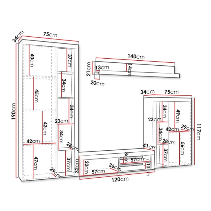 Parete attrezzata soggiorno 270x190h cm con porta tv bianco Haarlem